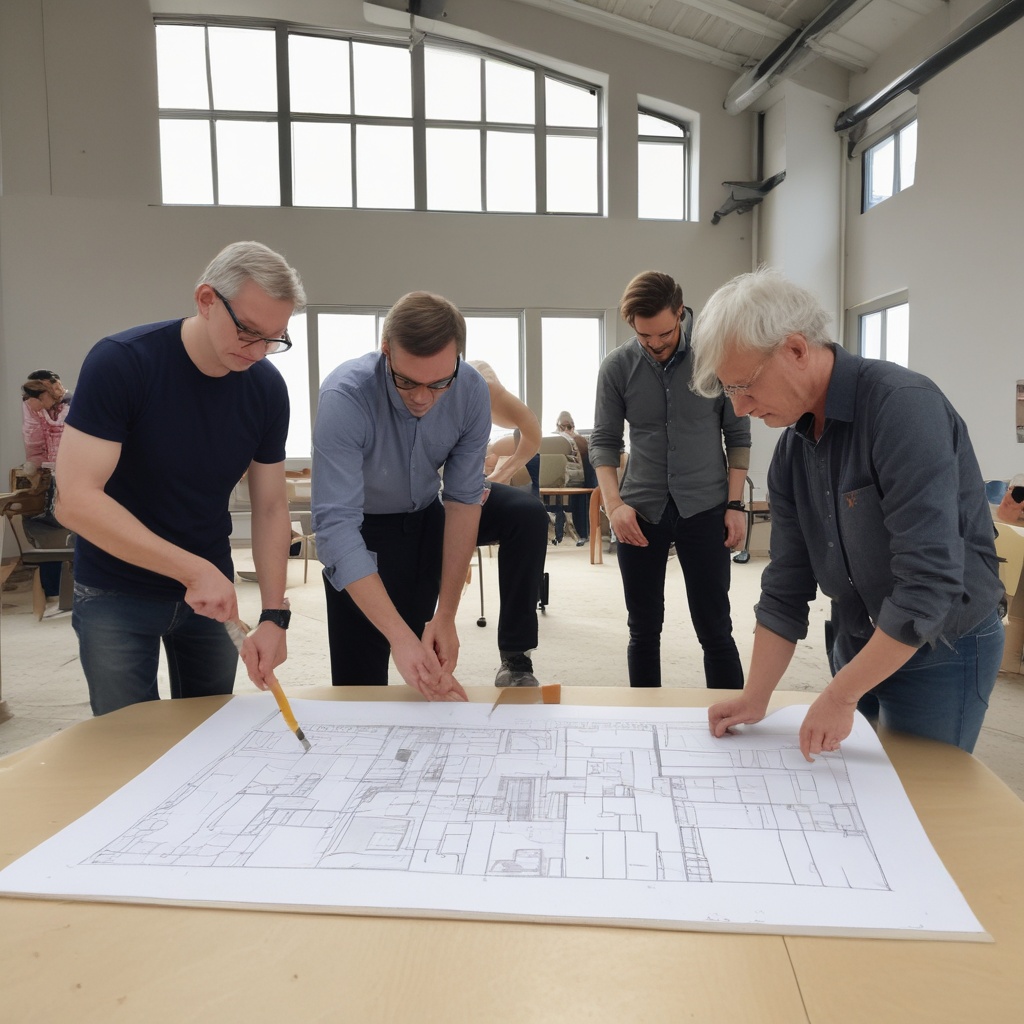 Architekten und Handwerker bei der Projektbesprechung
